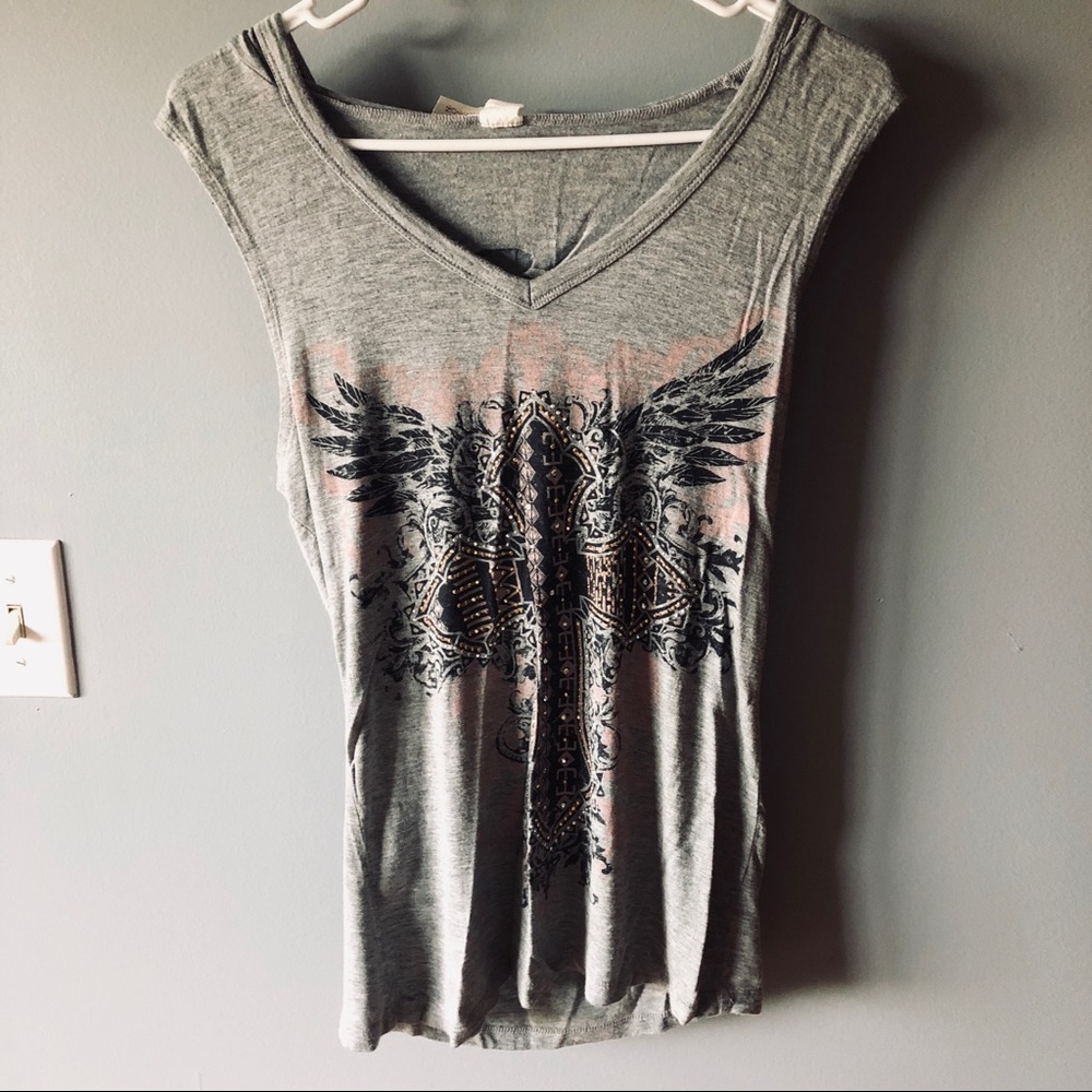 Women’s Gray Graphic V-Neck Tank Top